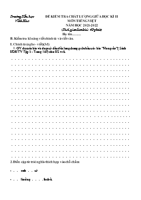 Đề kiểm tra chất lượng giữa học kì II môn Tiếng Việt Lớp 4 - Năm học 2021-2022
